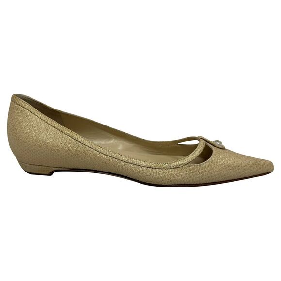 Jimmy Choo Embellished Glittered Pointed Ballet Flats in Gold Leather - Picture 1 of 9